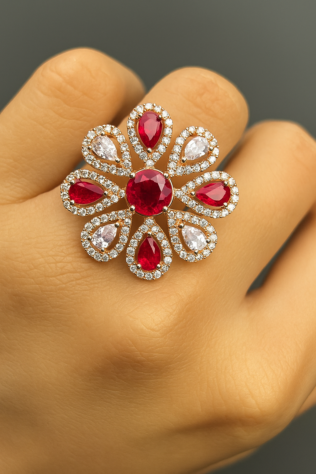 Ruby and Diamond floral Ring