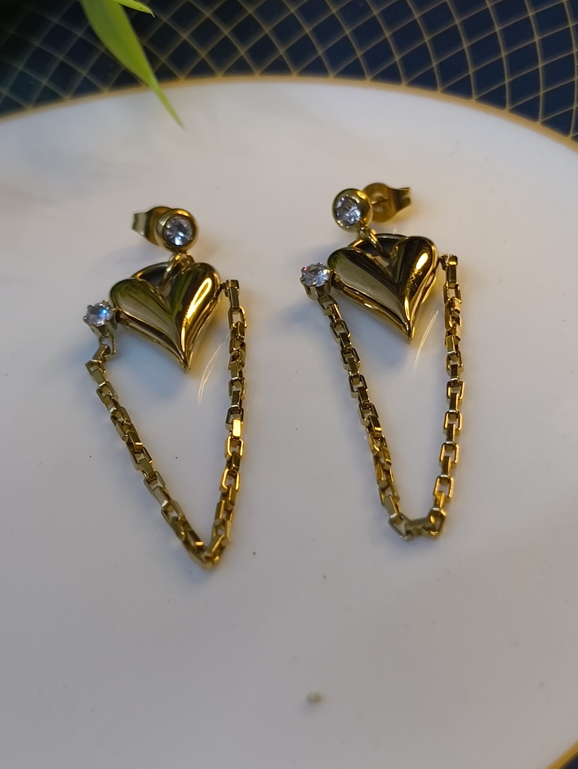 Golden Heart Chain Earrings