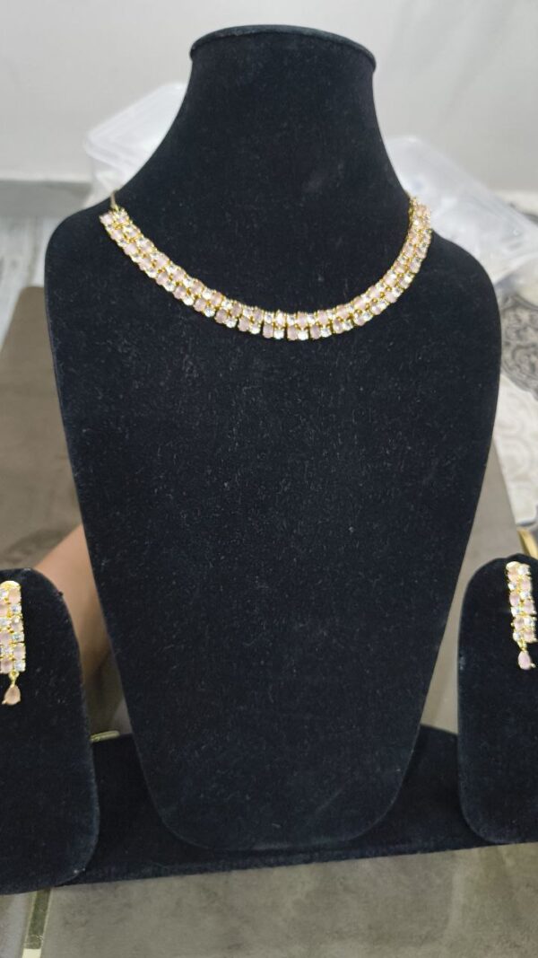 photo_6057823437549848020_y Blush Royale – Pink Stone & CZ Necklace Set