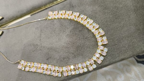 photo_6057823437549848029_y Blush Royale – Pink Stone & CZ Necklace Set