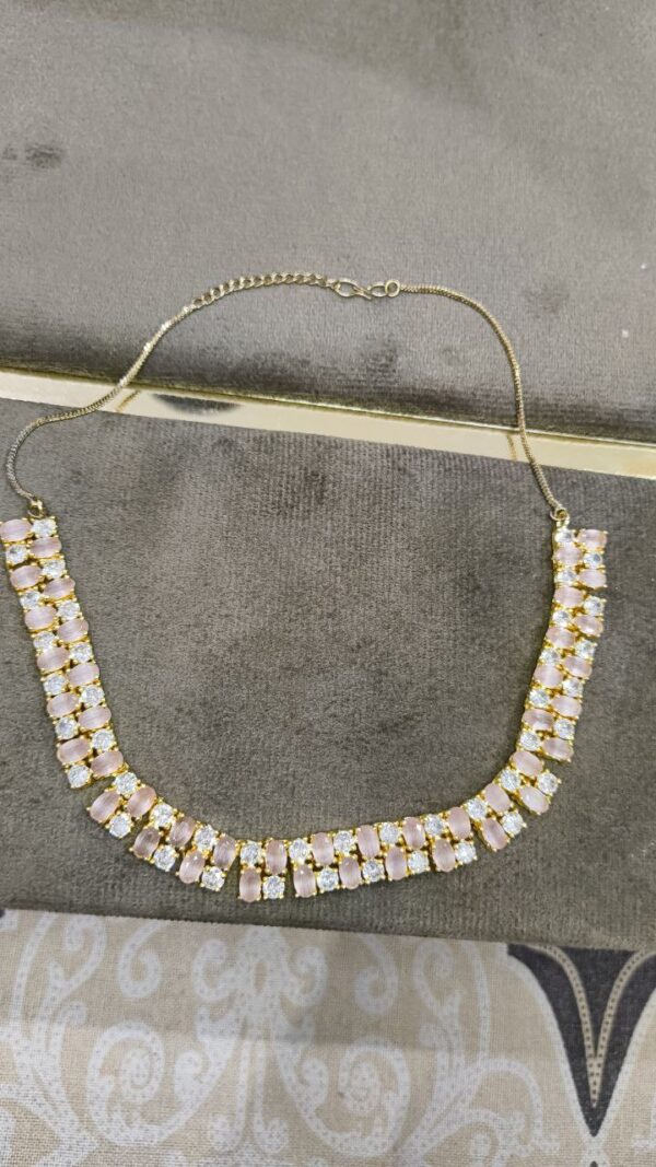 photo_6057823437549848031_y Blush Royale – Pink Stone & CZ Necklace Set