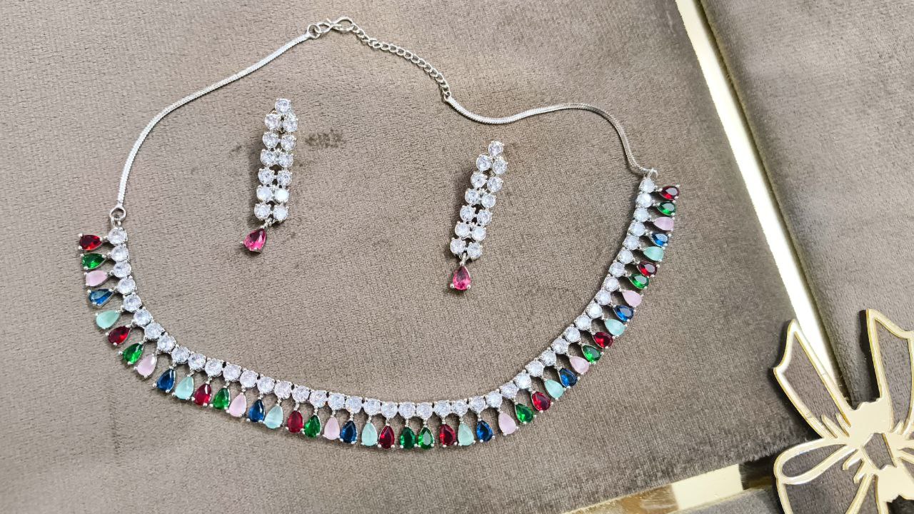 photo_6057823437549848045_y Aarohi Multicolor Stone Necklace Set with Earrings