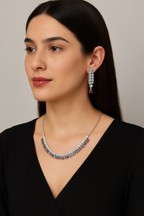 Aarohi Multicolor Stone Necklace Set with Earrings
